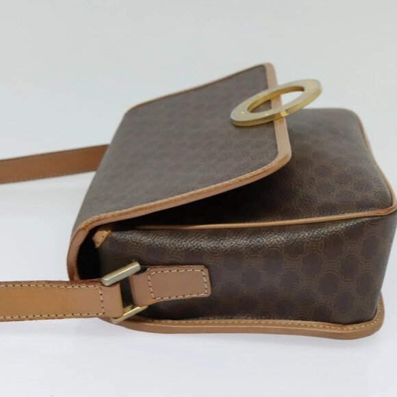 CELINE Macadam Canvas Circle Shoulder Bag PVC Leather Brown Gold - Picture 3 of 16